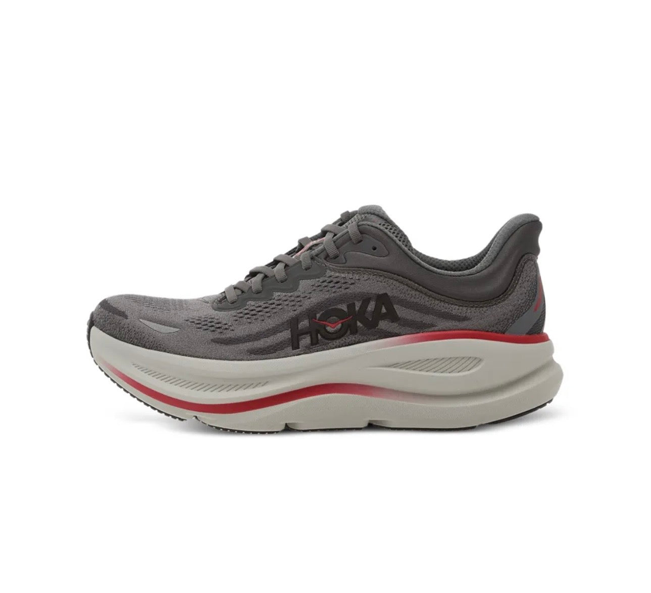 Hoka Bondi 9 Dark Grey Red - high-performance athletic footwear in Red with advanced cushioning