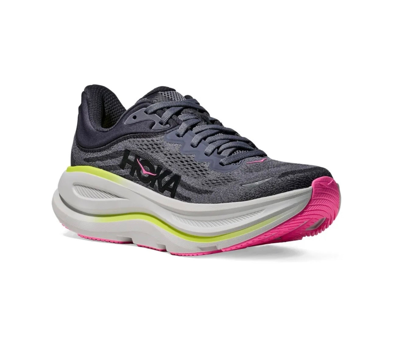 Hoka Bondi 9 Grey Black Pink Yellow - high-performance athletic footwear in Black with advanced cushioning